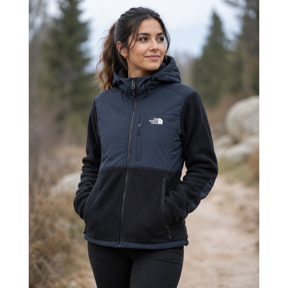 The North Face Denali 2 Hooded Fleece Jacket Black Polartec M Granola Gorpcore